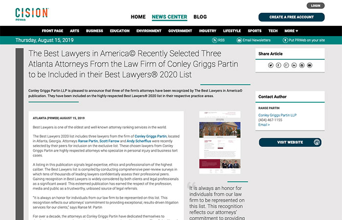 The Best Lawyers in America© Recently Selected Three Atlanta Attorneys From the Law Firm of Conley Griggs Partin to be Included in their Best Lawyers® 2020 List